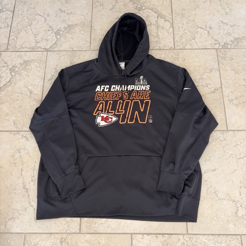 Nike Men's 4XL Kansas City Chiefs Grey Gray Pullover Hoodie Sweatshirt